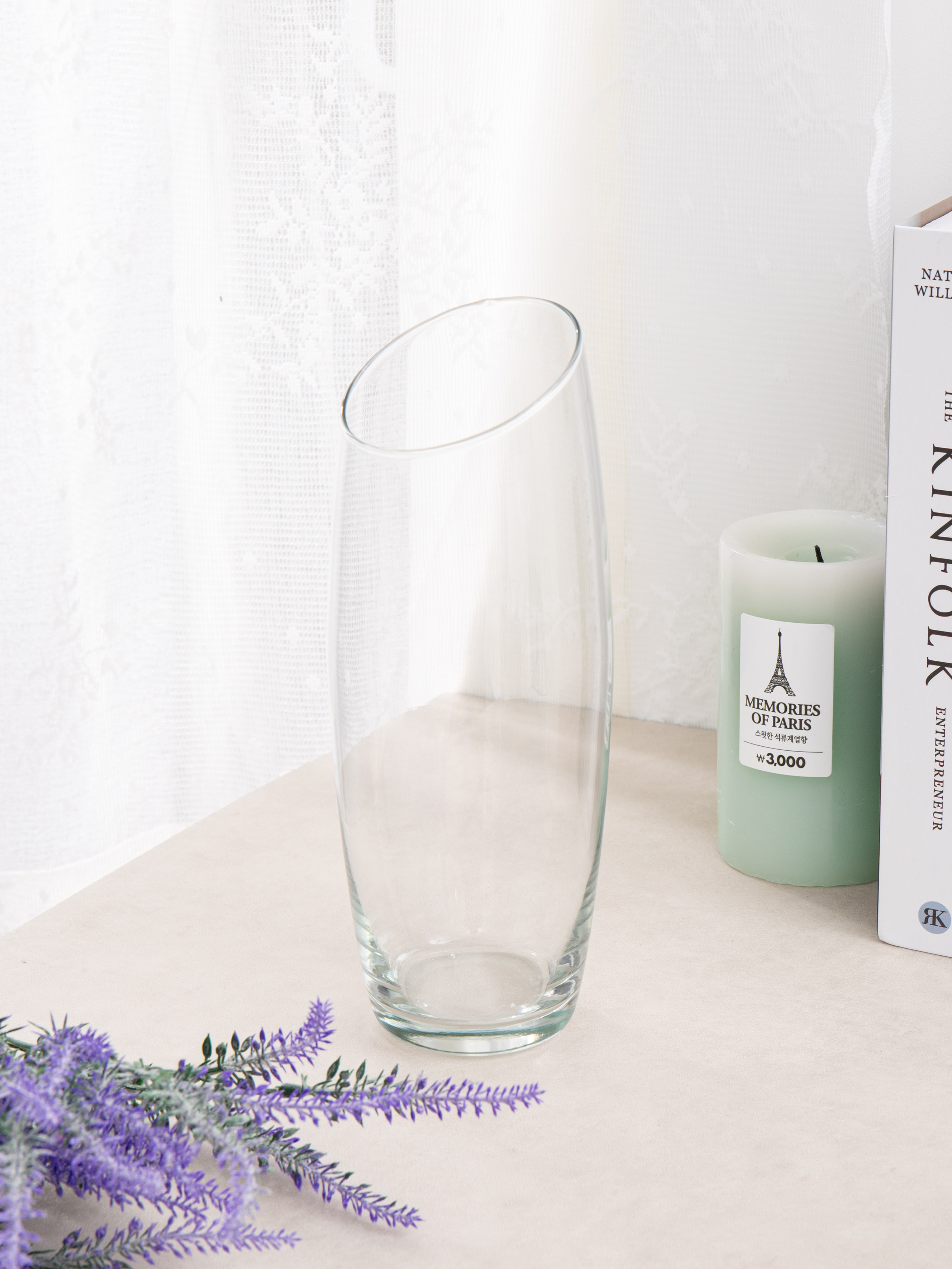 Asymmetric Slim Line Clear Glass Vase