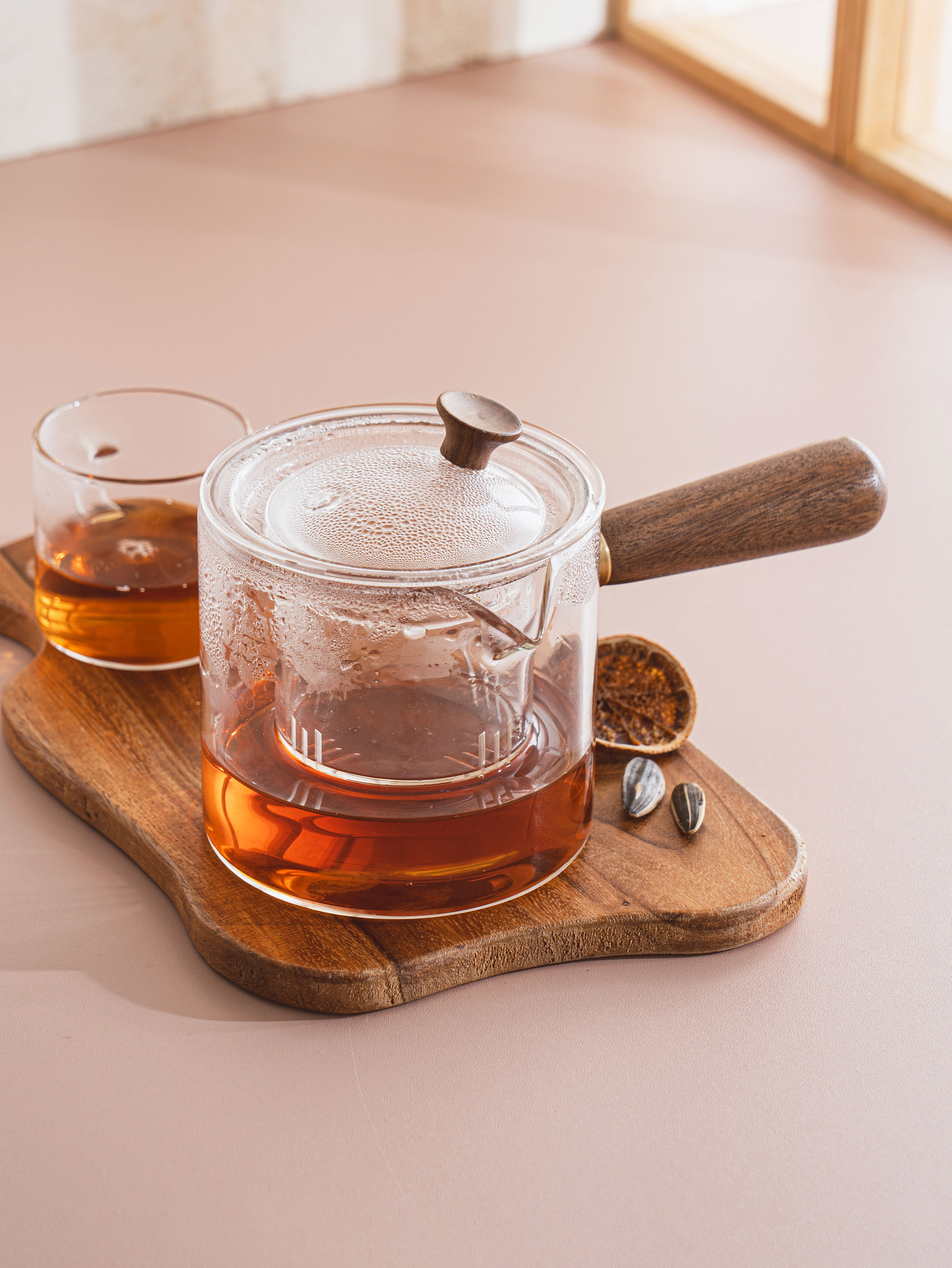 Wood handle heat-resistant glass teapot 500 ml