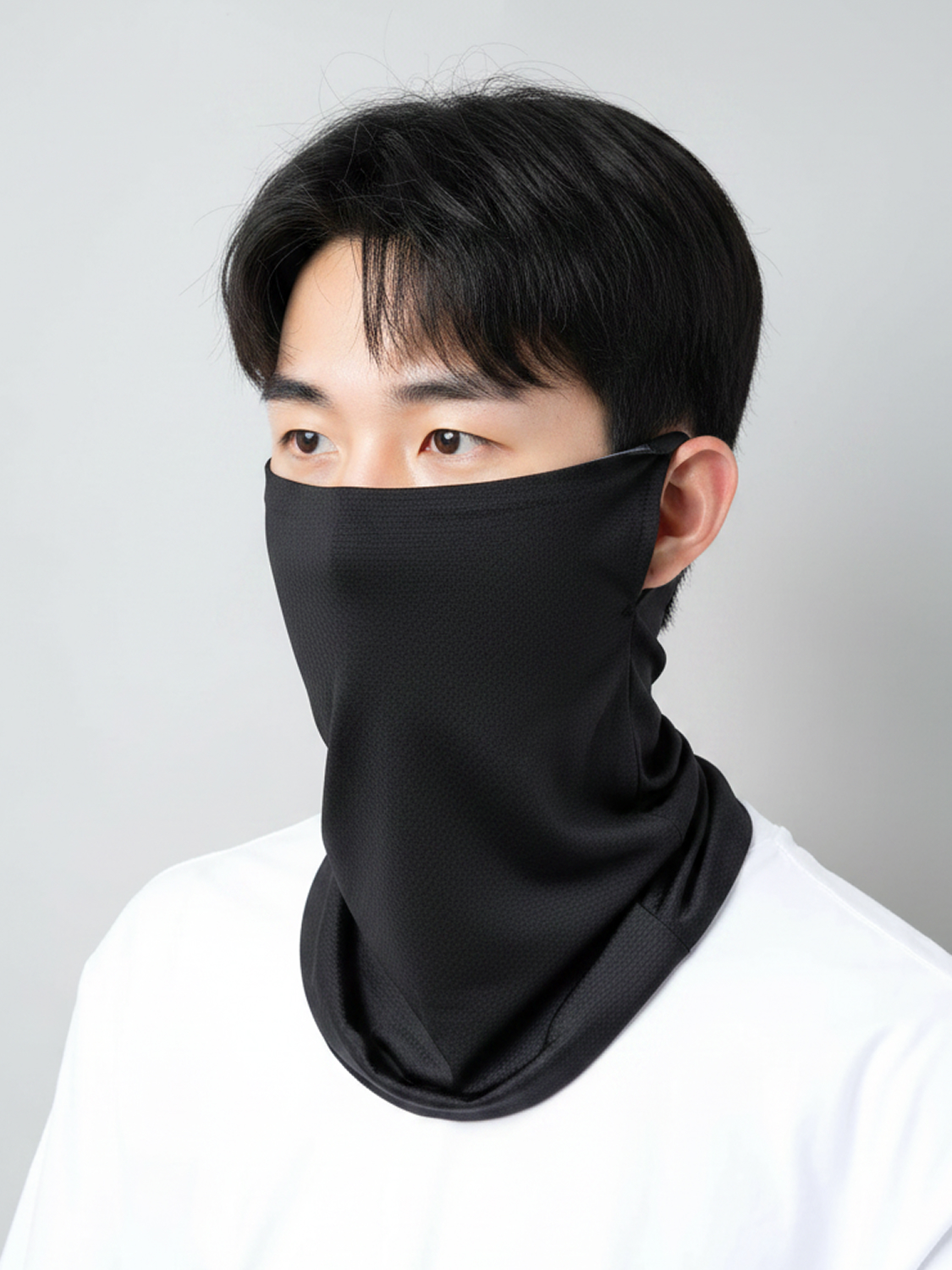 [UV 최대 98% 차단] 자카드 귀걸이식 롱 스카프 블랙