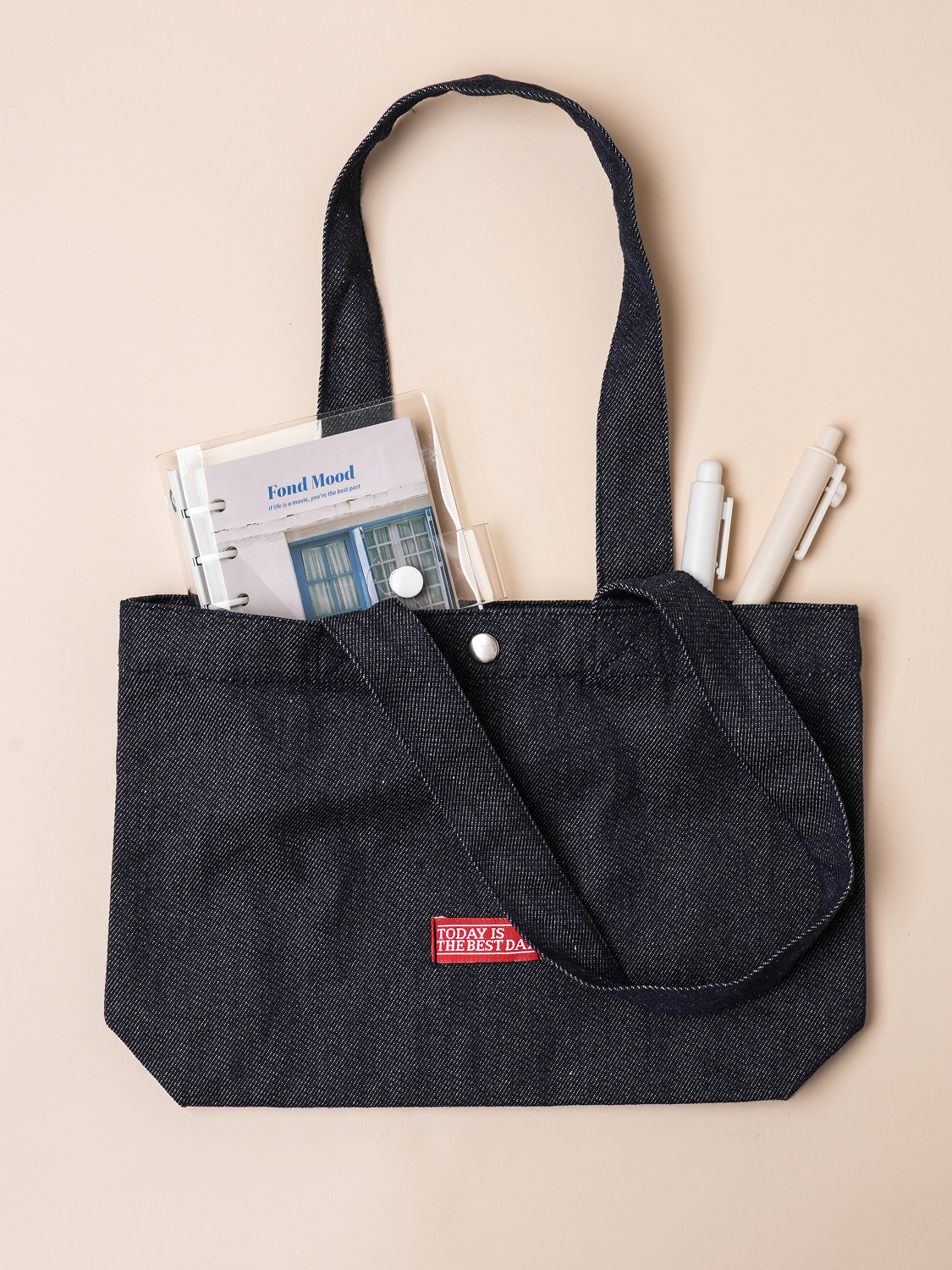 Denim Button Shoulder Bag Blue