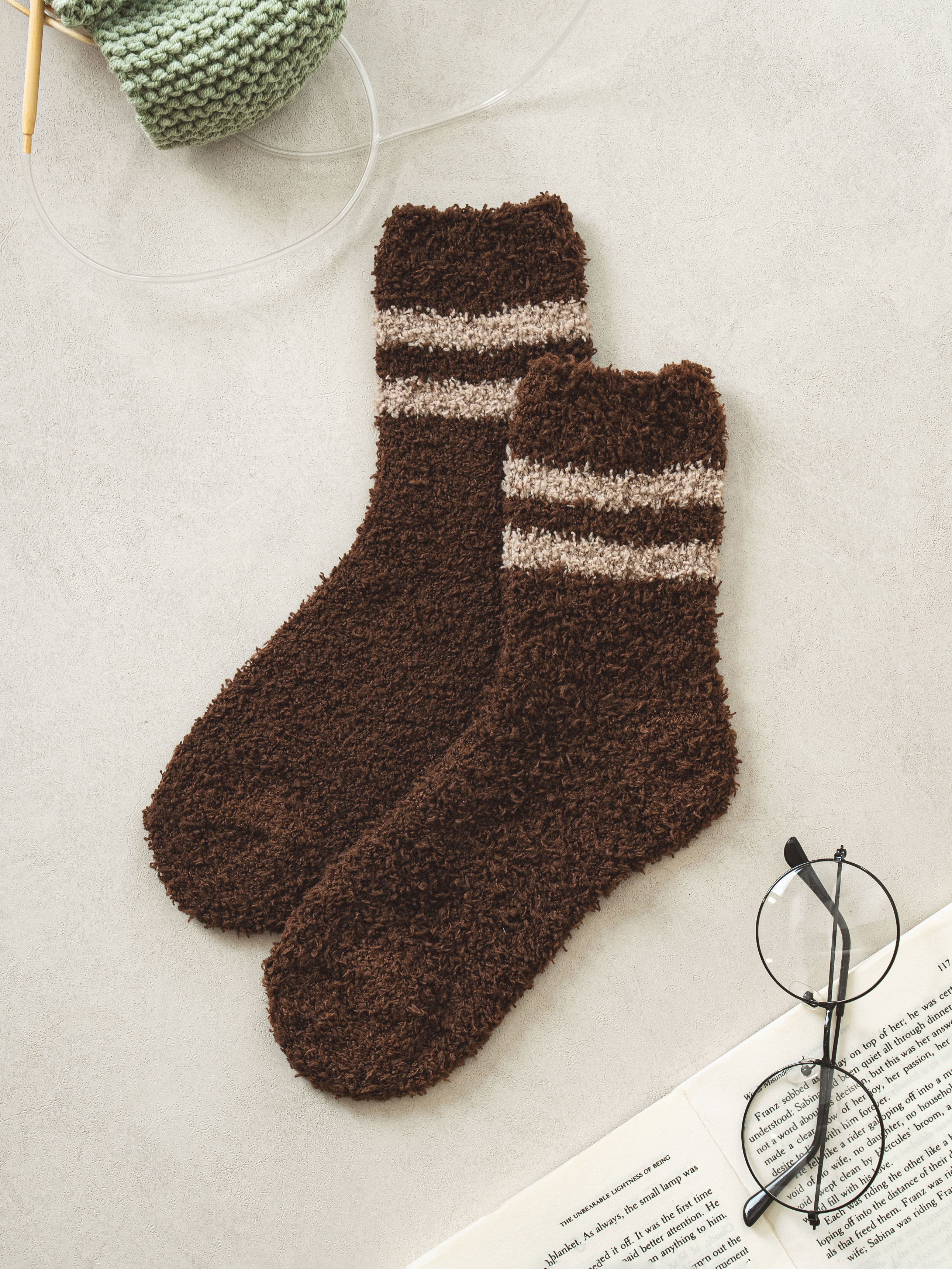 Monfoot Women's Striped Sleep Socks Brown