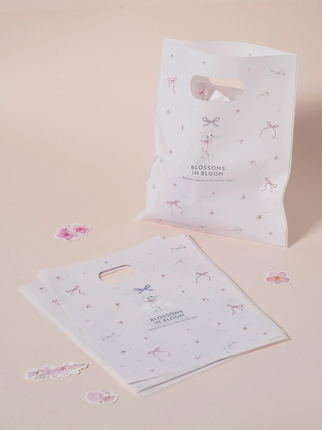 Cherry blossom glitter handle shopping bag (10 pieces)