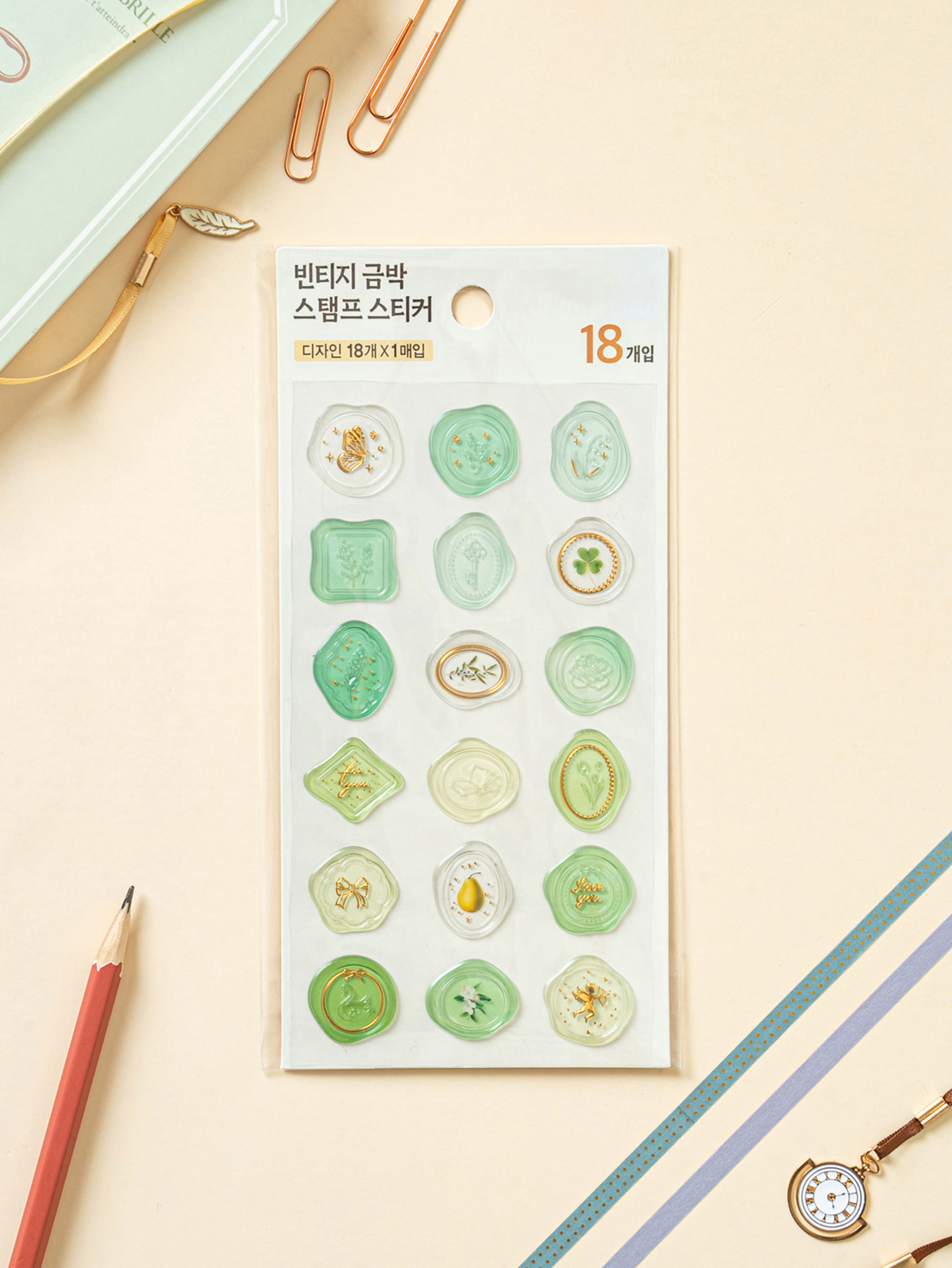 18 vintage mood gold foil stamp stickers