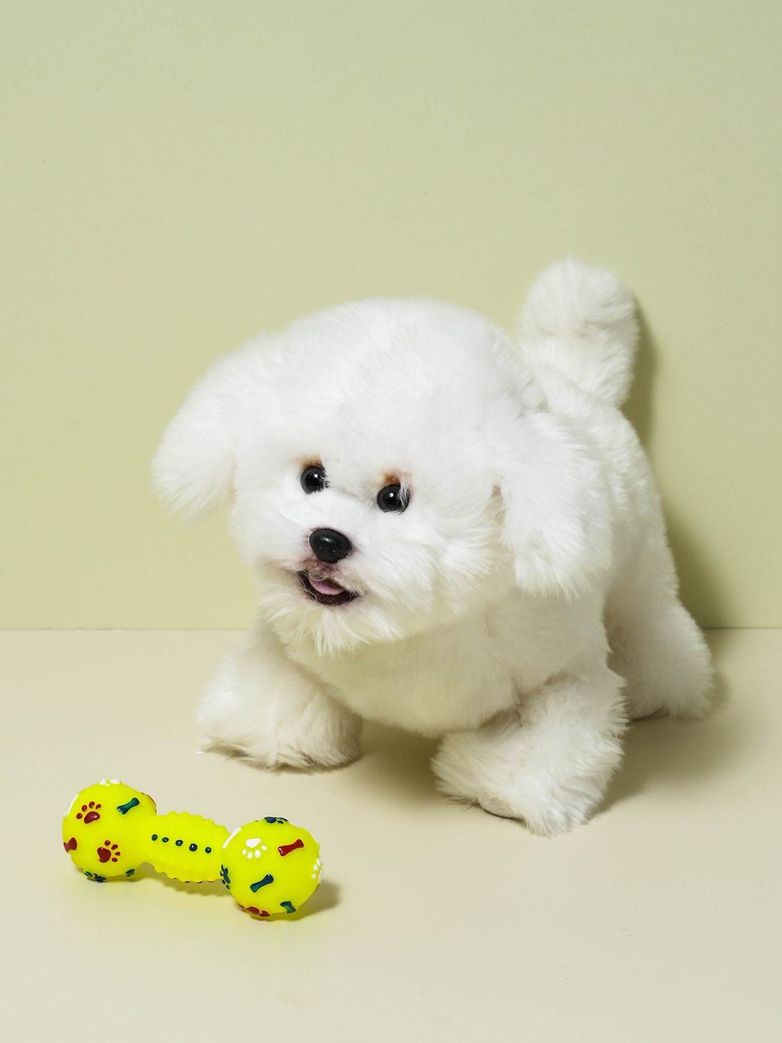 [Pet] Dumbbell-shaped squeaky toy yellow