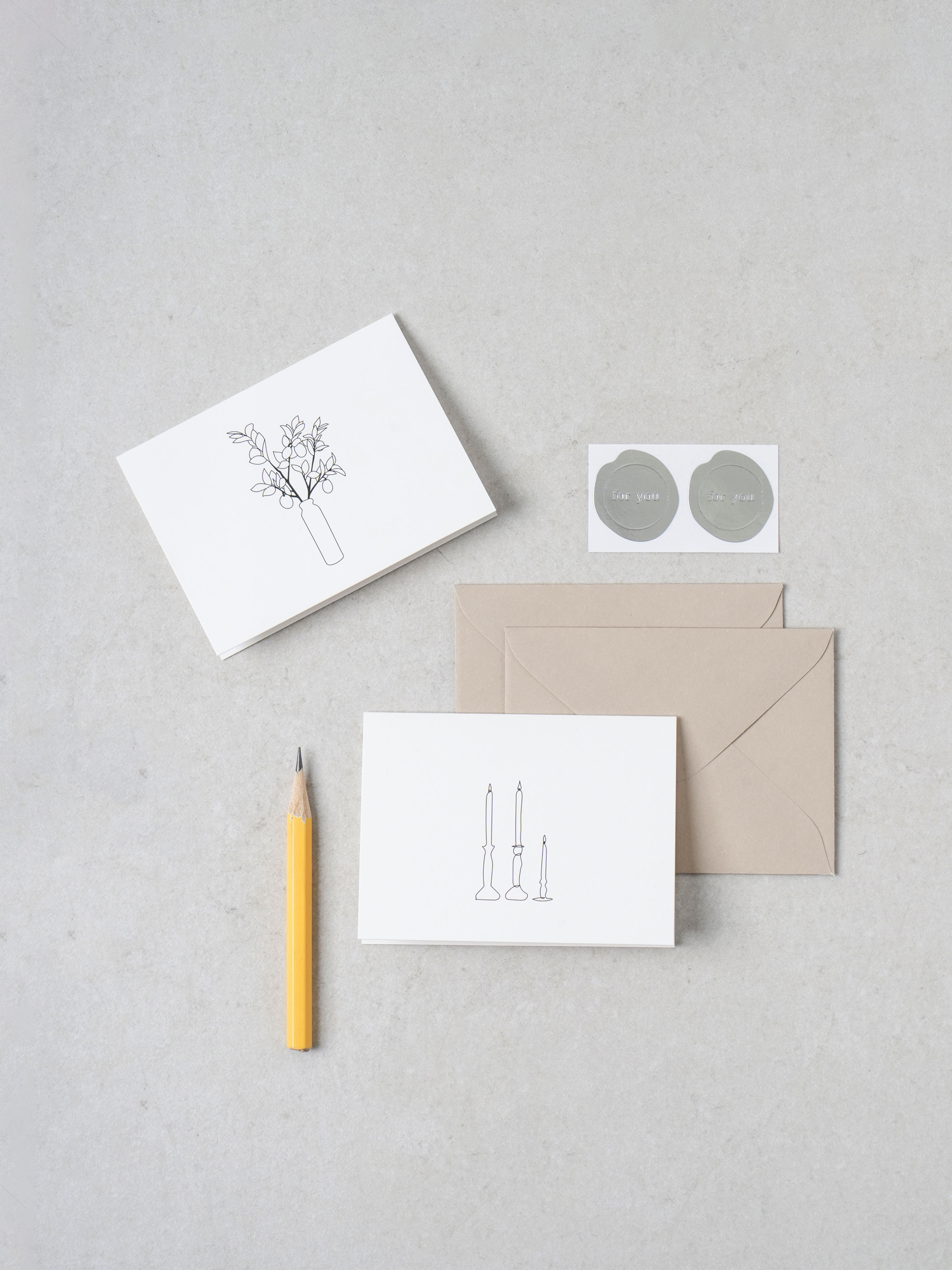Mini pen drawing card set candle holder & vase