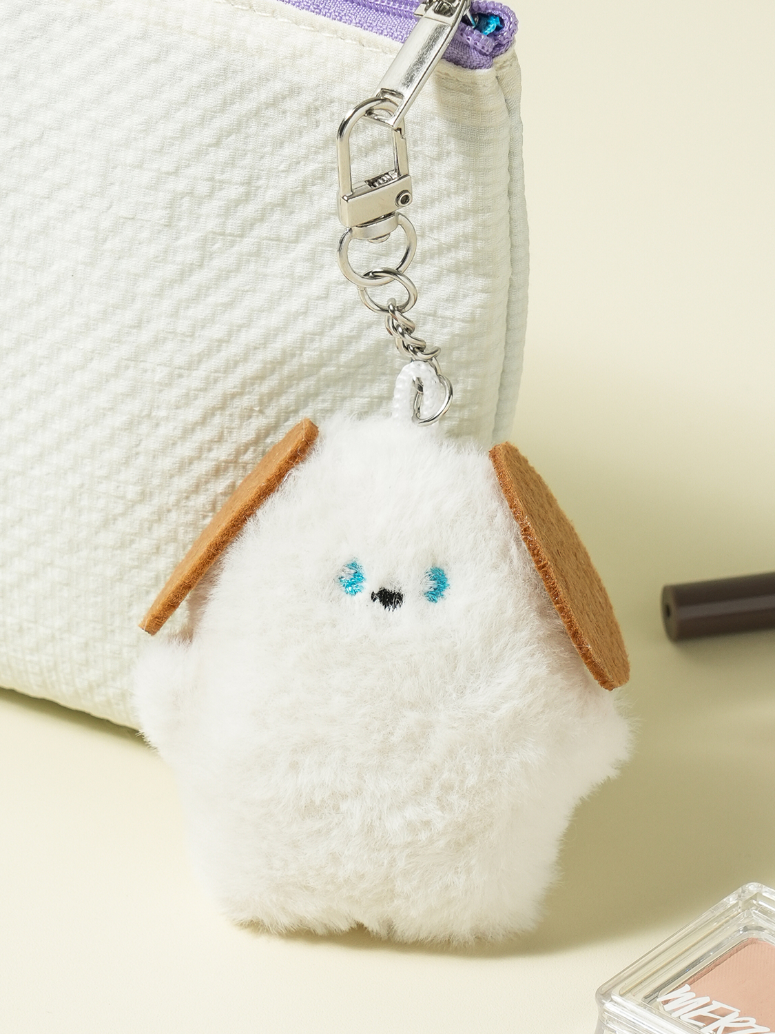 Puppy Plush Keyring Beige