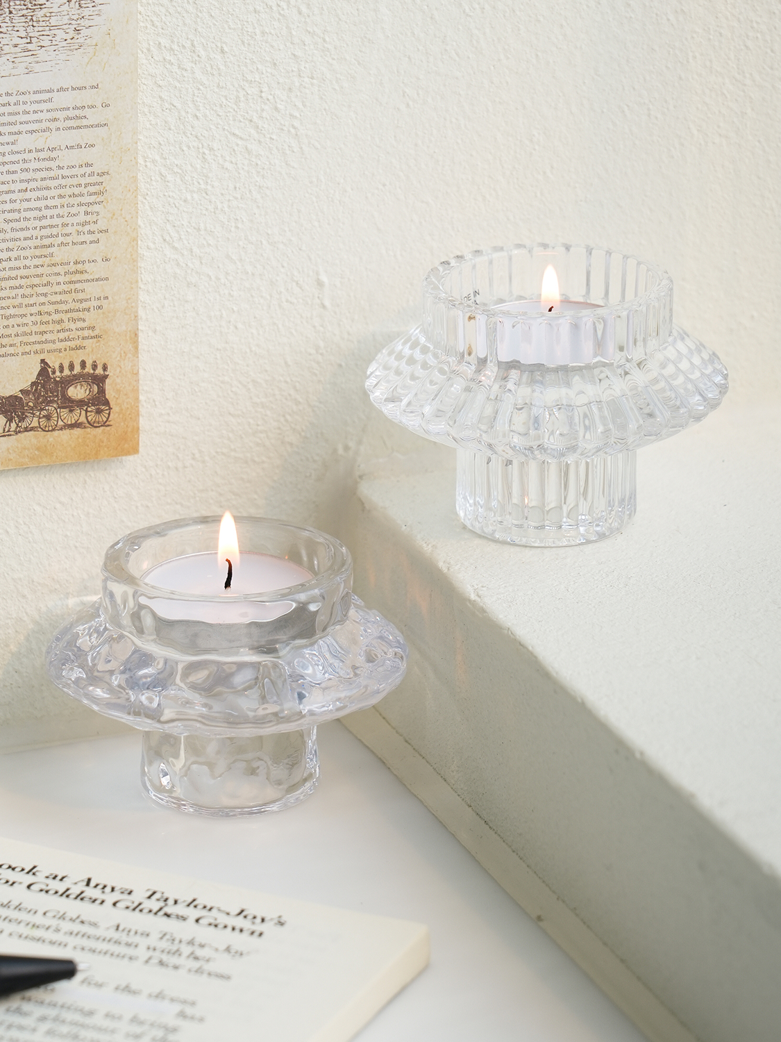 Wave pattern glass candle holder