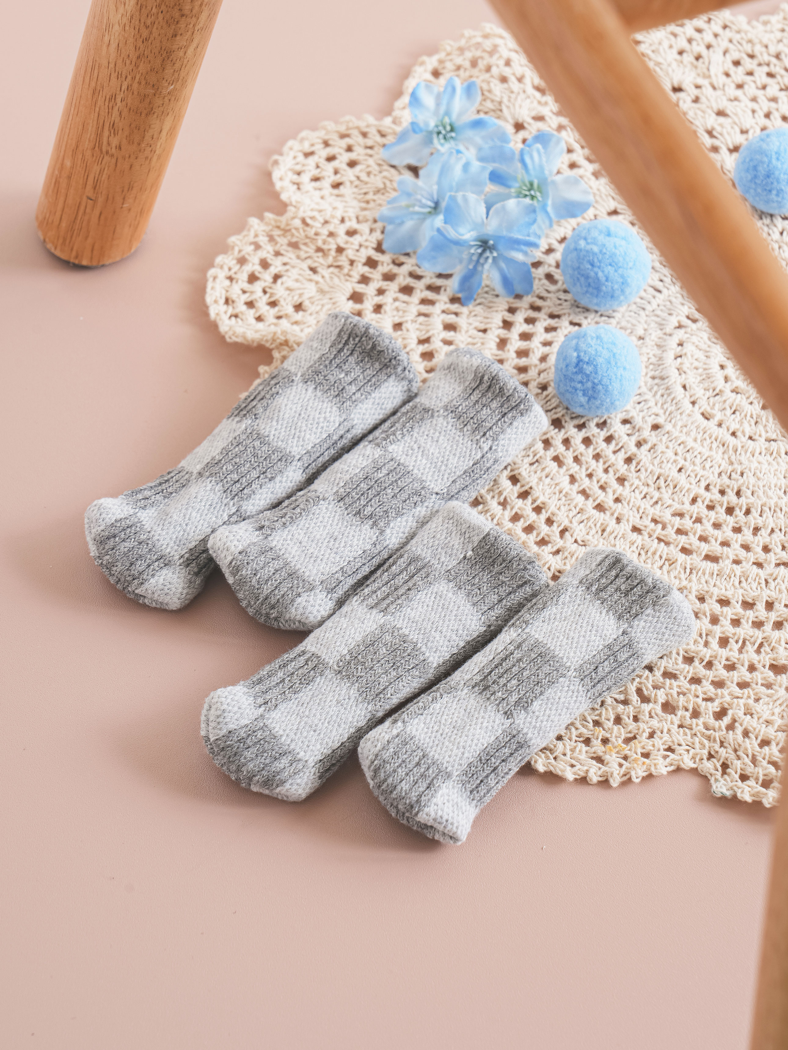 4 checkerboard chair leg covers