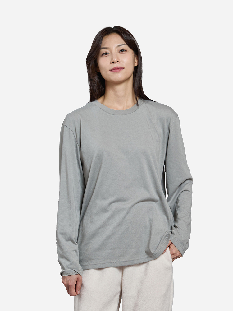 [Common] Long-sleeved cotton blend T-shirt M khaki gray