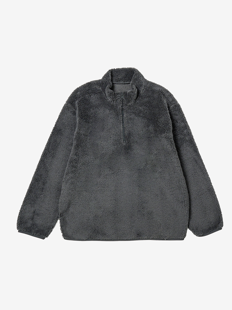 [Common] Fluffy long sleeve fleece half zip-up L black gray