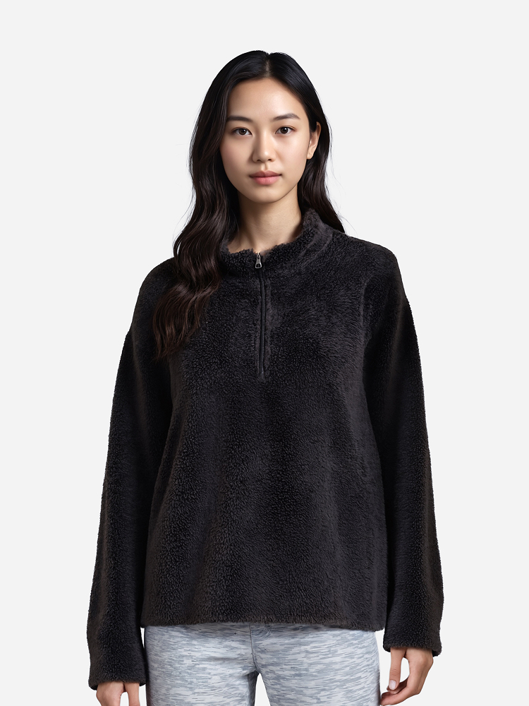 [Common] Fluffy Long Sleeve Fleece Half Zip Up M/XL Black
