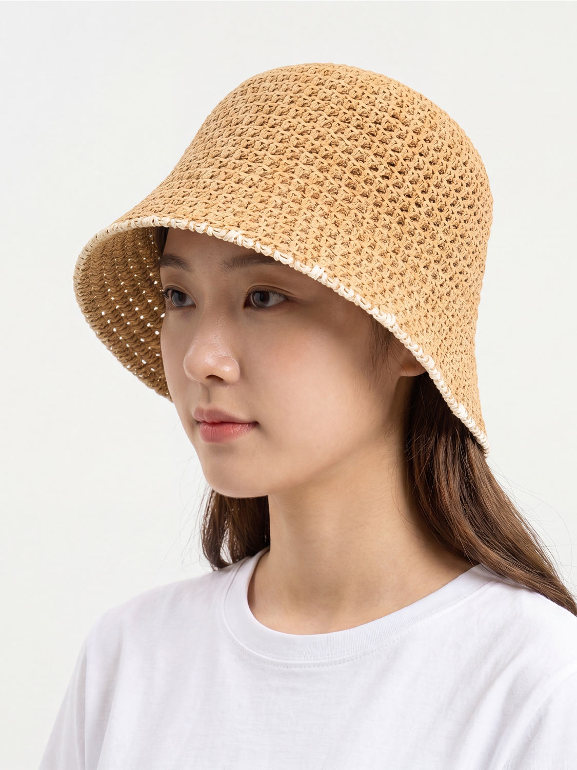 Color combination woven bungeoji hat brown