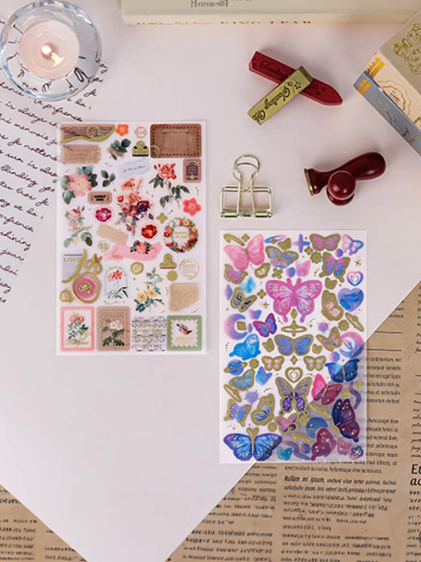 4 pieces of gold foil vintage deco stickers