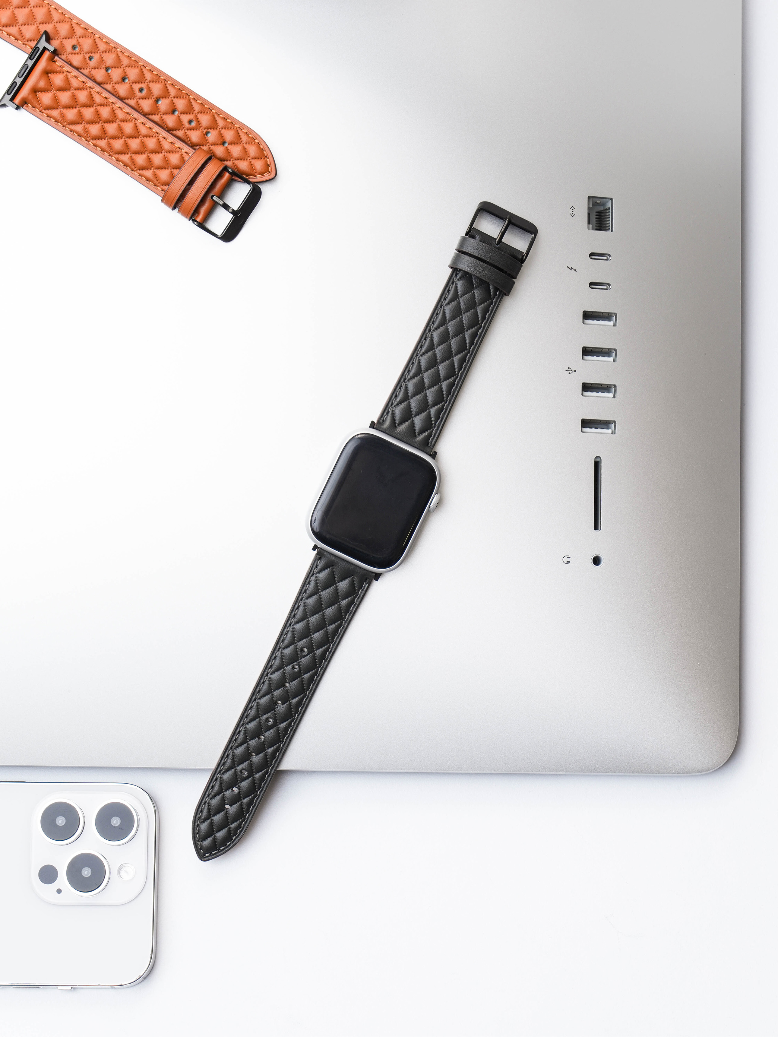 Leather quilted strap for Apple Watch 38, 40, 41 mm