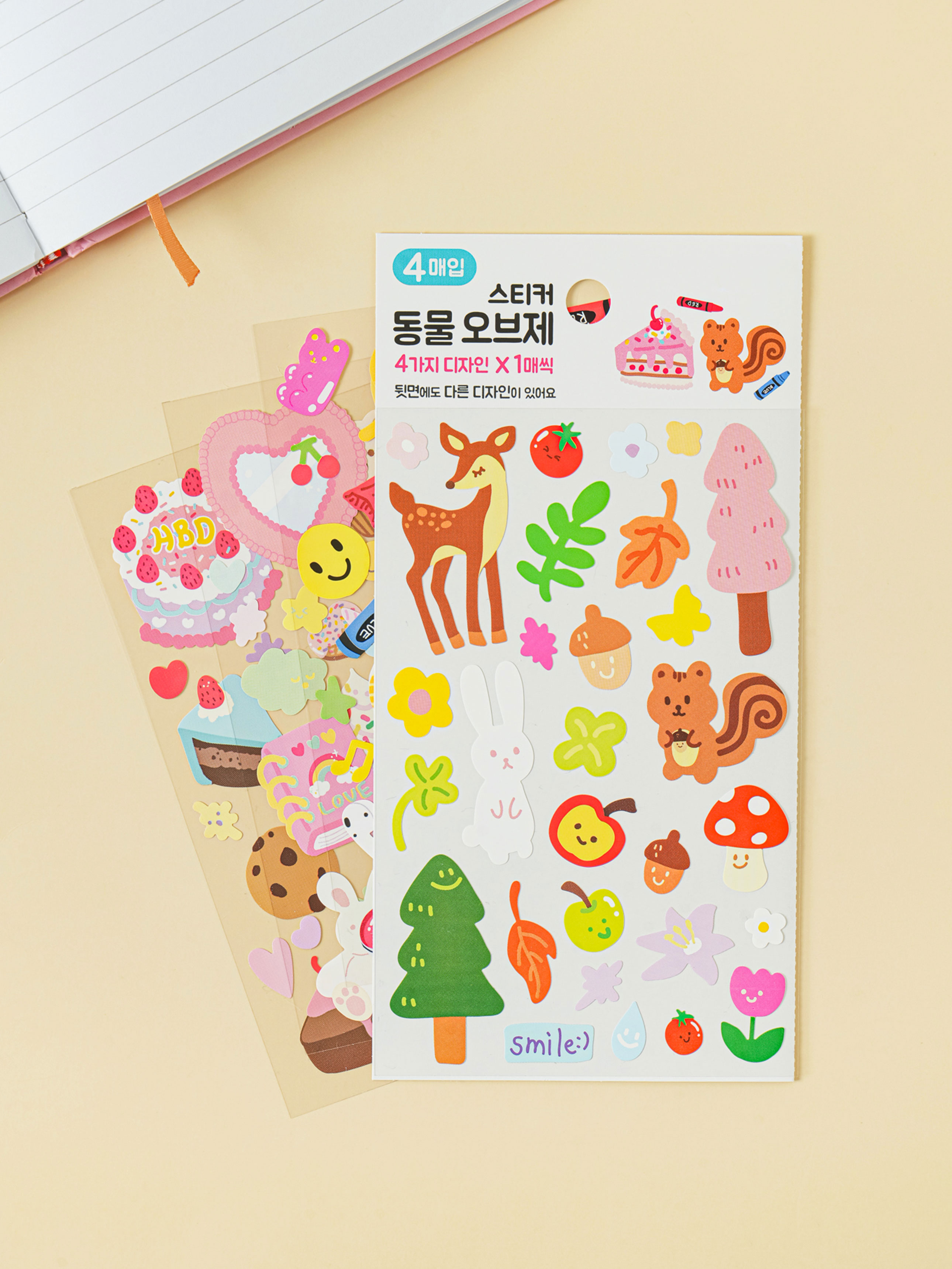 4 packs of animal object stickers