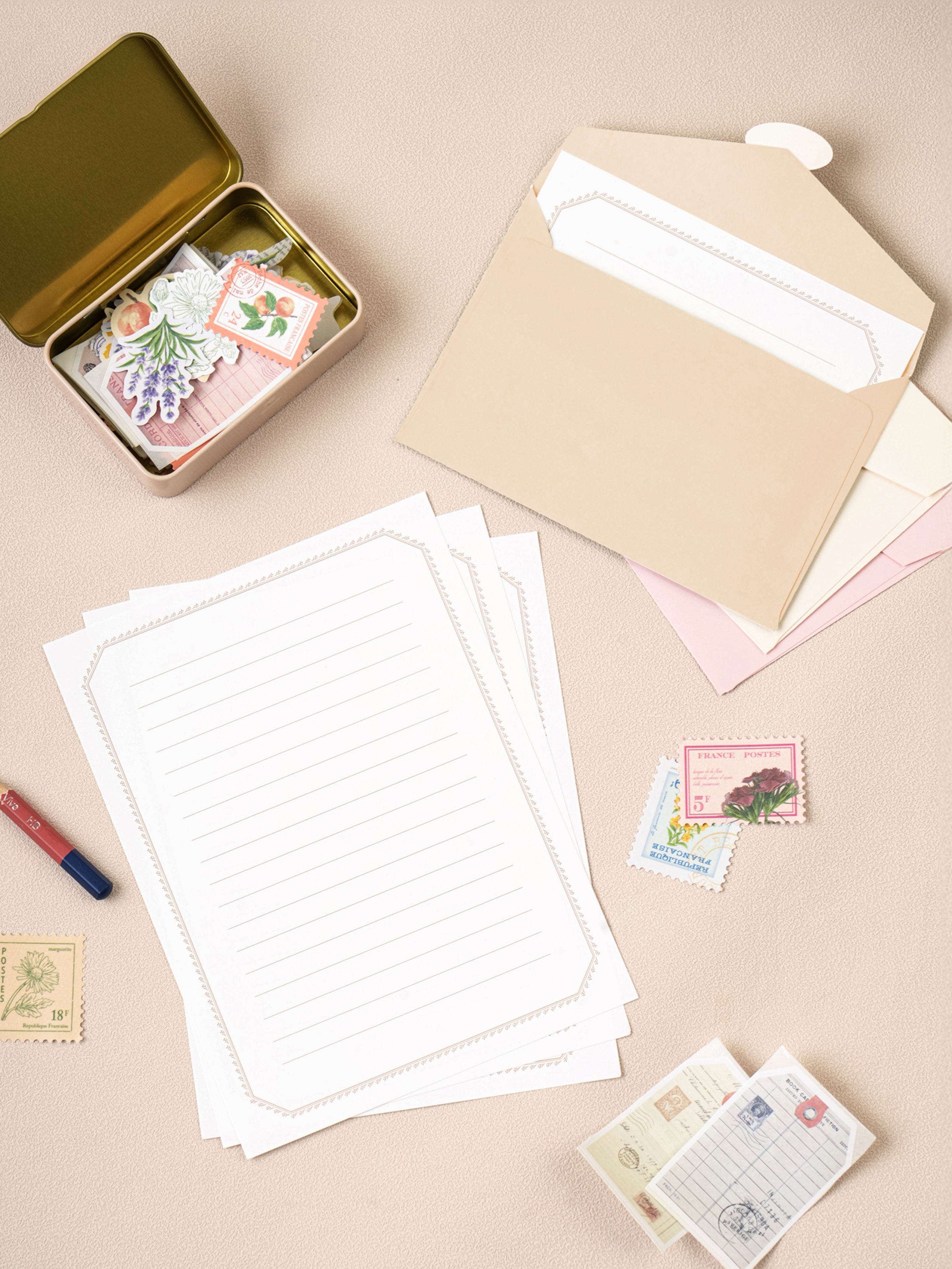 3 color envelope letter set pink