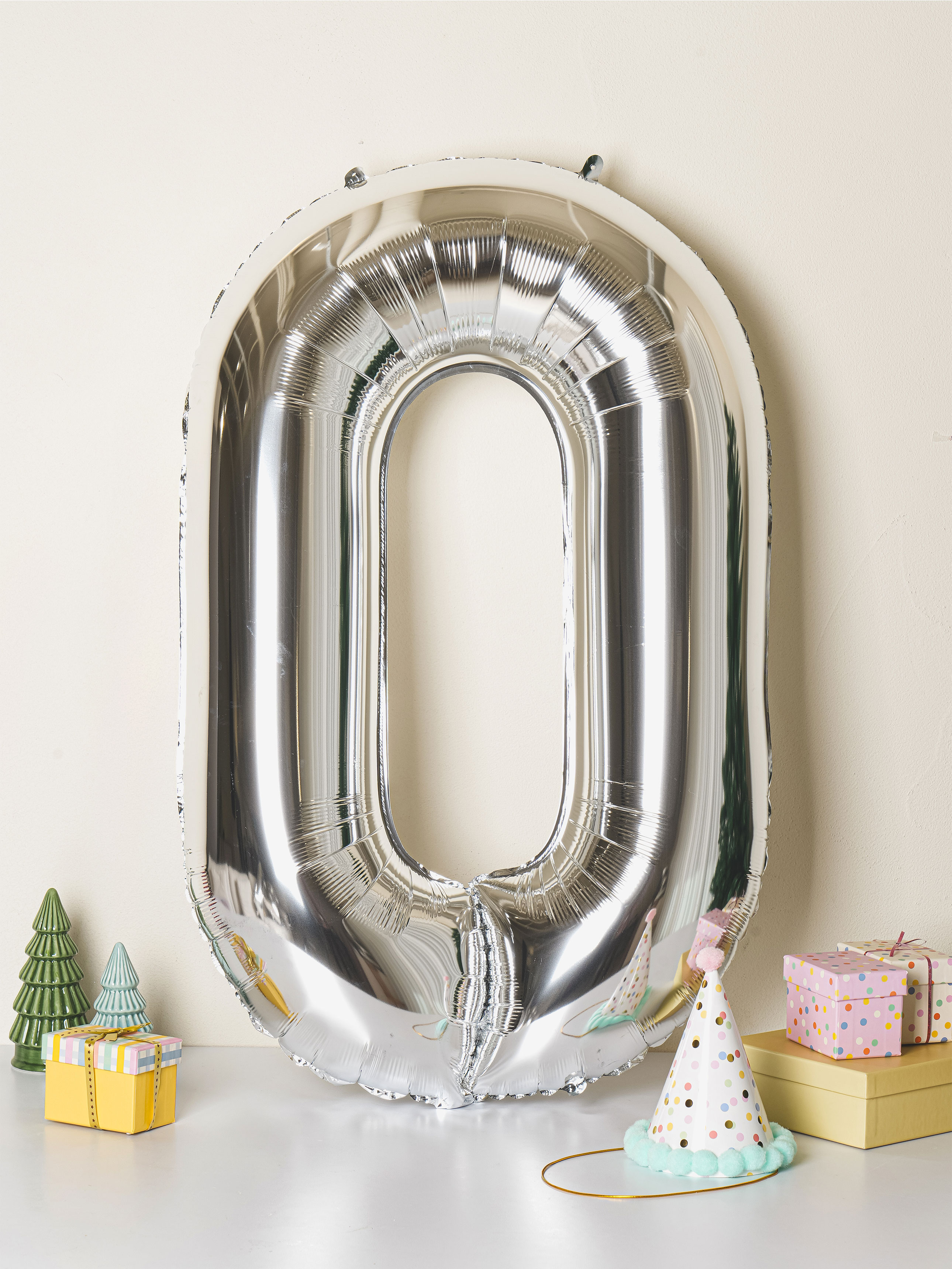 Large Silver Number Balloon 0