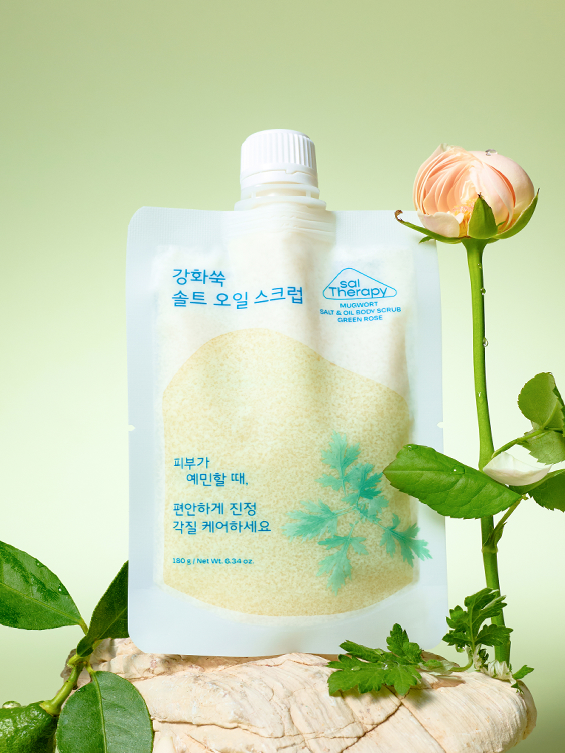Sol Therapy Enhanced Mugwort Salt & Oil Body Scrub Green Rose 180 g