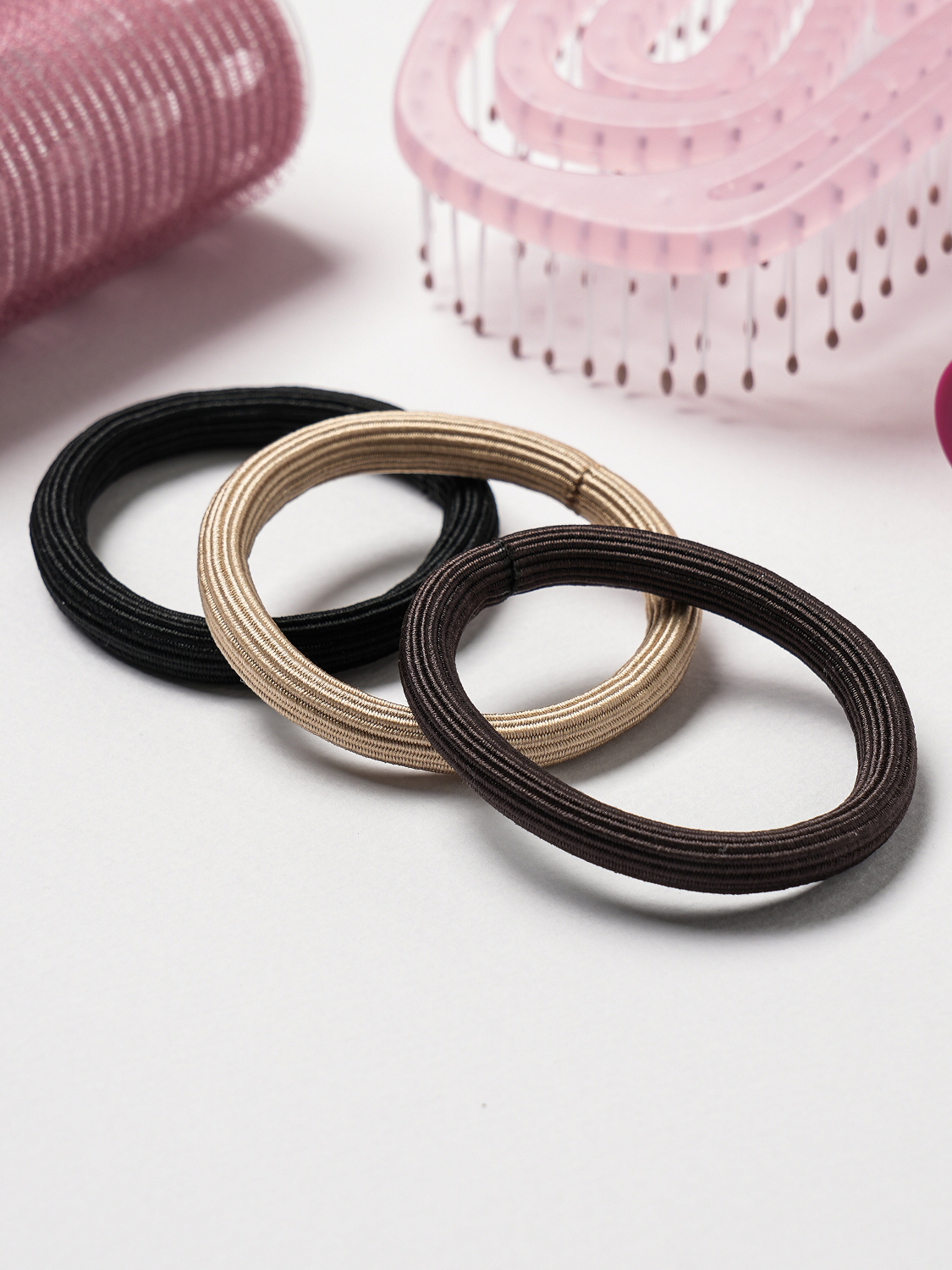 Round solid color no-tip rubber band (beige) (3P)