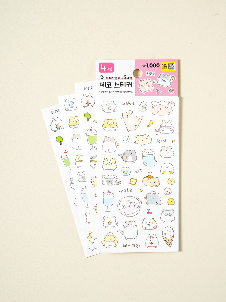 4 packs of pastel animal stickers