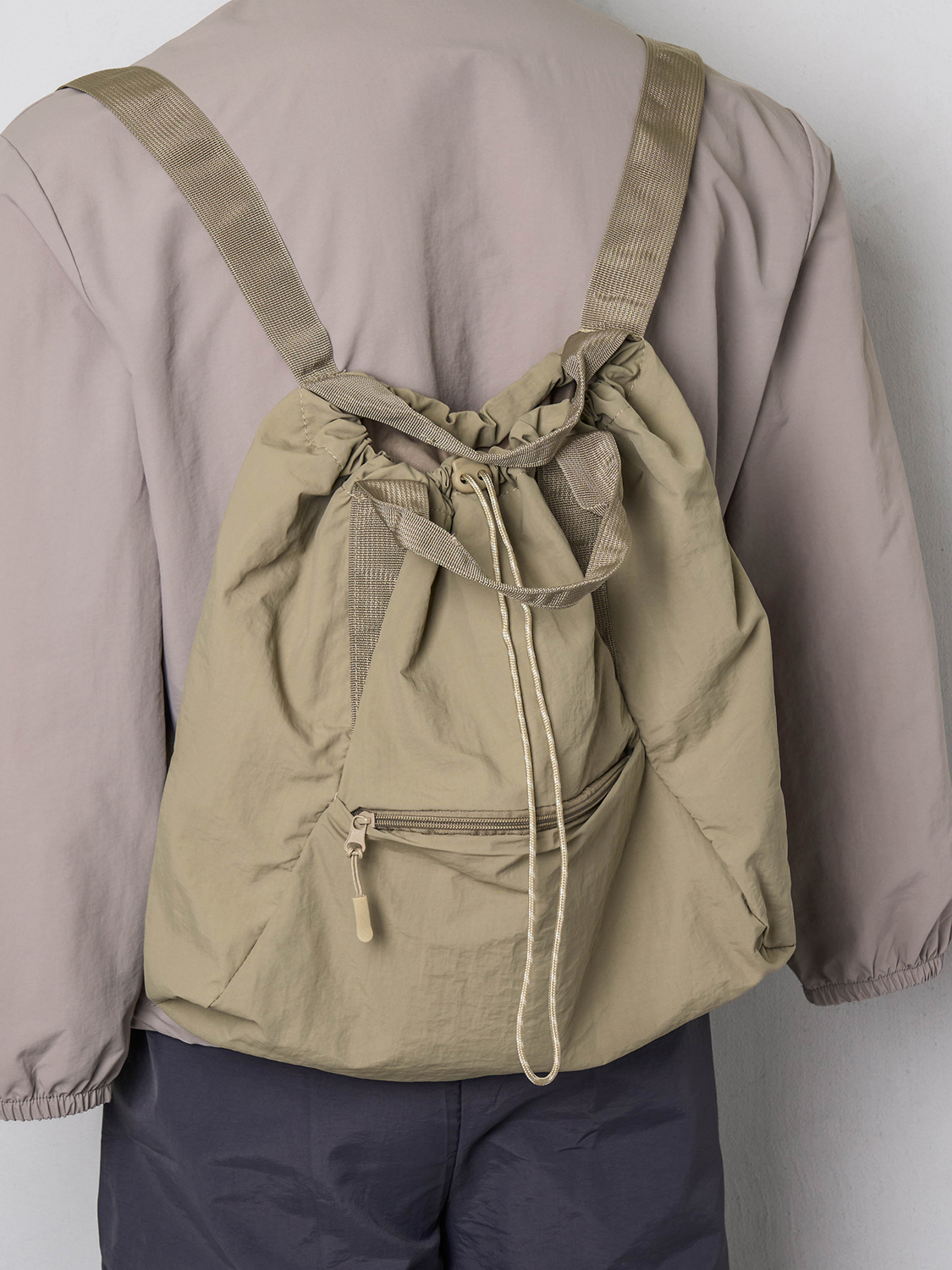 Nylon two-way string backpack beige