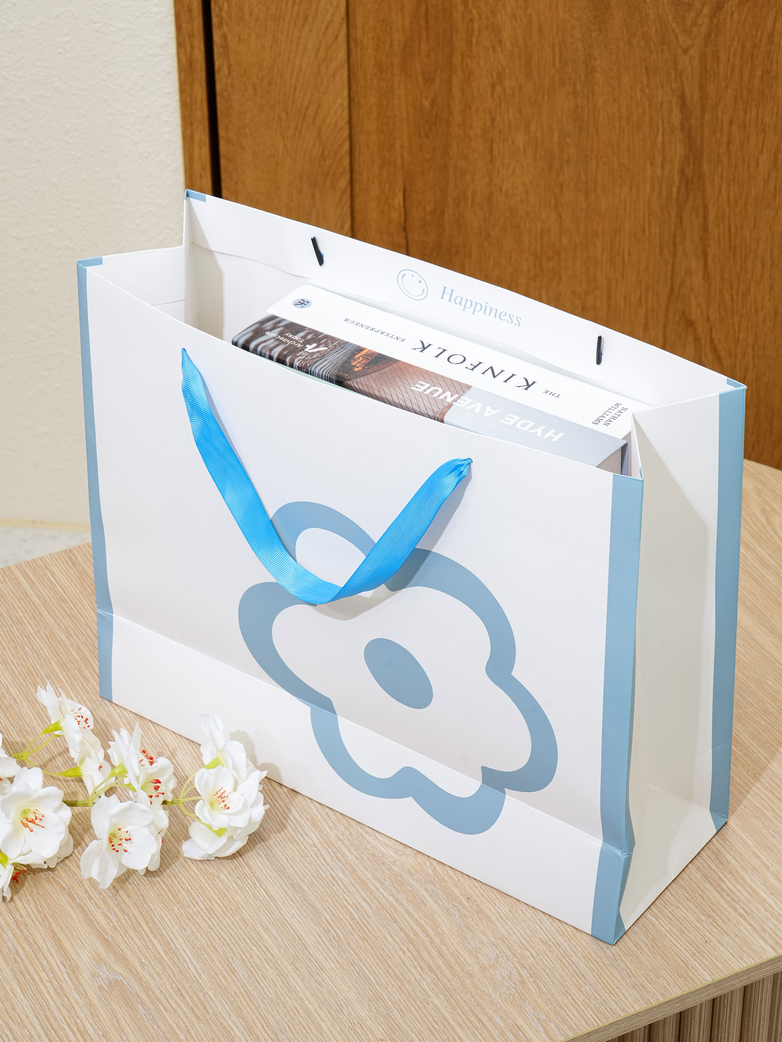 Simple Print Shopping Bag L Blue