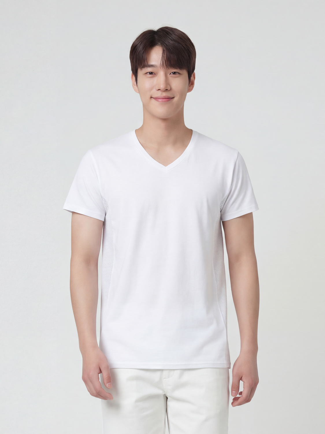 [Men] Easy Cool Mesh V-neck Short Sleeve T-Shirt 95/100/105/110 White