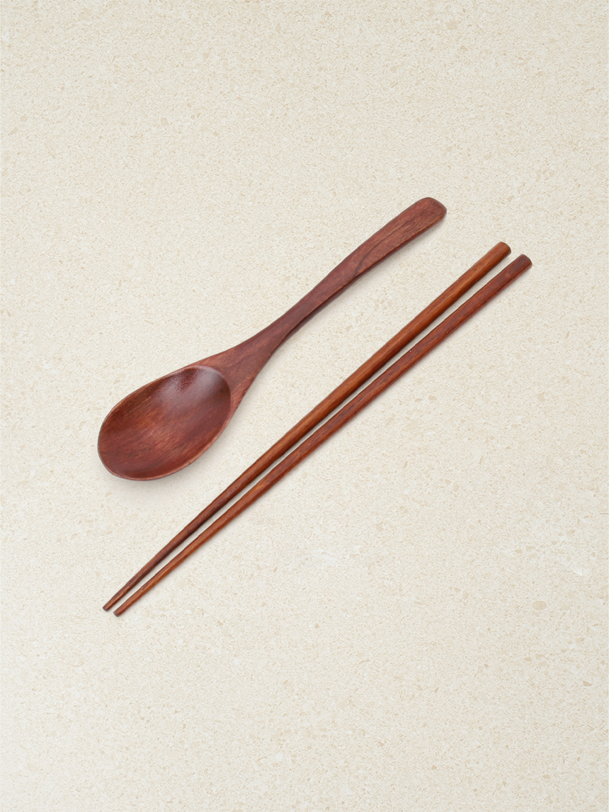 Natural lacquered oak spoon/chopstick set 24cm